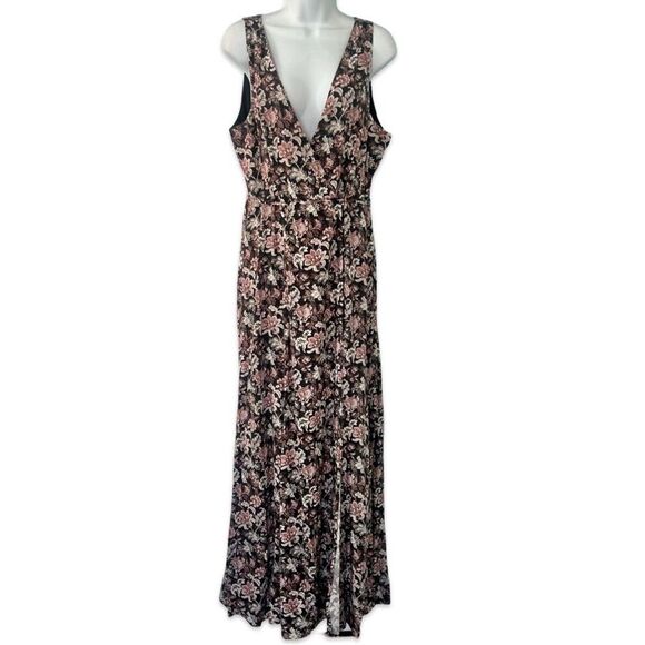 MNG Mango Black Floral Sleeveless Maxi Wrap Dress Dark Romantic European Size 4 - Picture 3 of 10